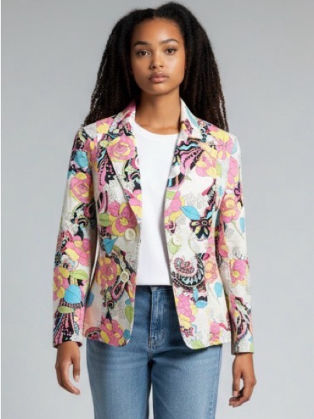 Tribal Stretch Extensible Women’s Multicolor Floral Print Blazer Jacket Size 4
